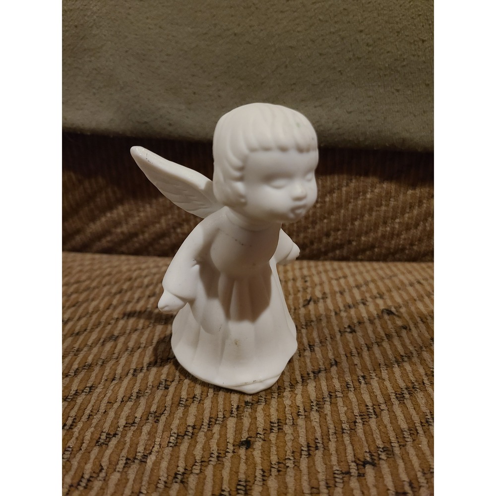 Vintage White Bisque Porcelain Angel Cherub Figurine Blowing Kiss Matte Ceramic